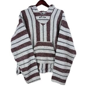 Baja Joe Ron Jon Hoodie Mens XXL Burgundy Striped Baja Jacket Surf Drug Rug Boho